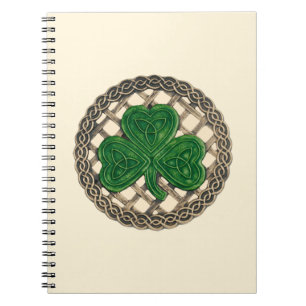 Beige Shamrock On Celtic Knots Spiral Notebook