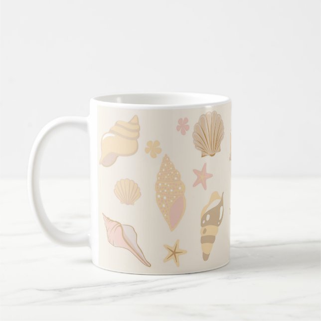 Beige Shells Pattern Coffee Mug (Left)