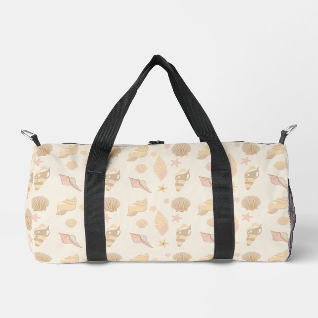 Beige Shells Pattern Duffle Bag (Front)