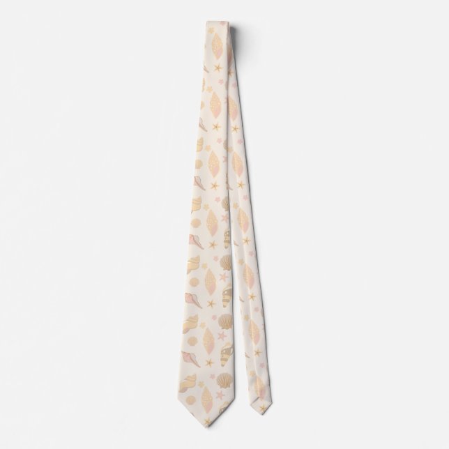  Beige Shells Pattern Neck Tie (Front)