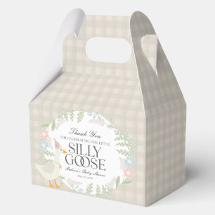Beige Silly Goose Floral Gingham Baby Shower Favor Boxes