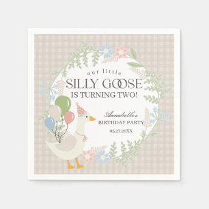 Beige Silly Goose Floral Gingham Birthday Napkins