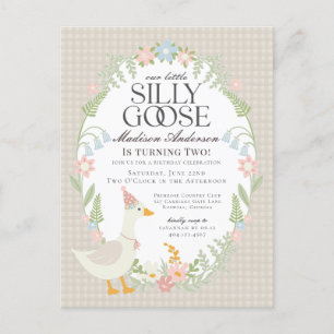 Beige Silly Goose Floral Gingham Birthday Party Postcard