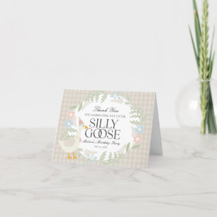 Beige Silly Goose Floral Gingham Birthday Thank You Card