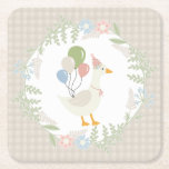 Beige Silly Goose Floral Gingham Paper Square Paper Coaster<br><div class="desc">A silly goose is almost on the loose. This Silly Goose Party Decor Collection is perfect for celebrating your sweet little girl! Featuring an adorable silly goose, pastel florals, and soft gingham patterns, this collection is perfect for adding a touch of playful elegance to any party. Whether it’s for a...</div>