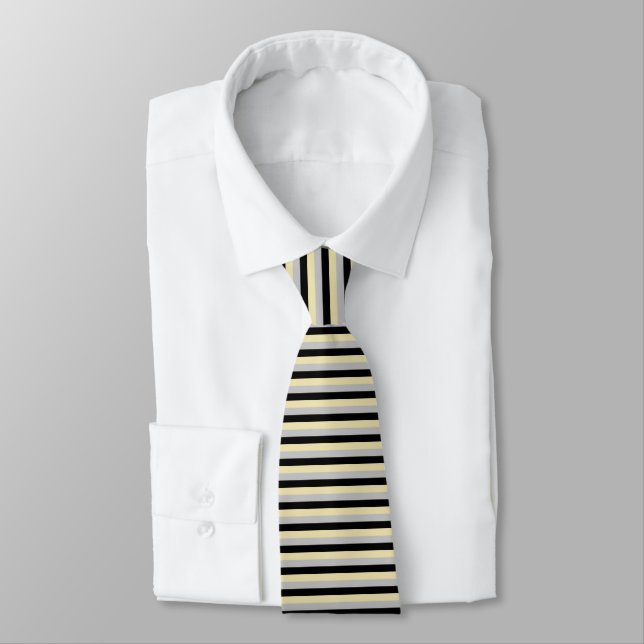 Beige, Silver and Black Stripes Neck Tie (Tied)