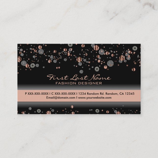 Beige silver glitter specs custom business cards (Front)