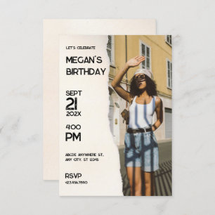 Beige simple fashion photo birthday invitation