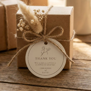 Beige Simple Floral Bohemian Wedding Thank you tag