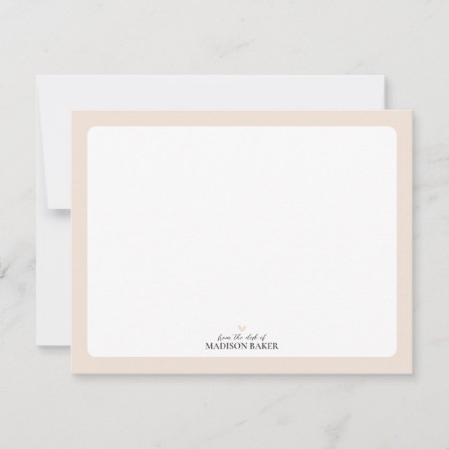 Beige | Simple Heart Personalized Stationery Note Card (Front)