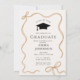Beige Simple Line Doodles Graduation Party Invitation