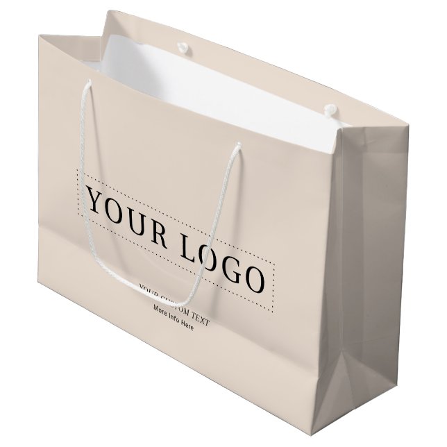 Beige Simple Minimal Business Logo Gift Large Gift Bag (Front Angled)