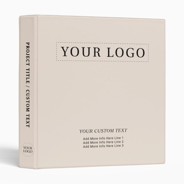 Beige Simple Minimal Business Logo Promotional 3 Ring Binder (Front/Spine)