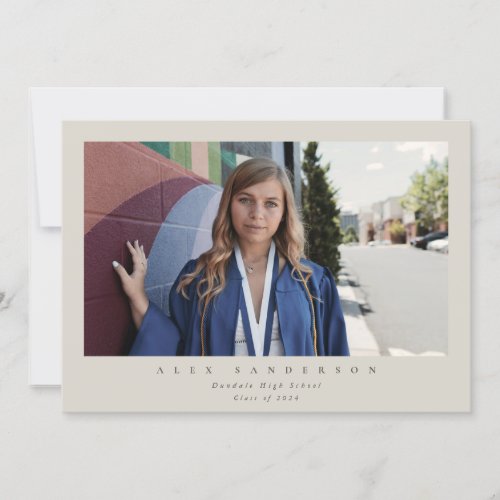 Beige Simple Modern Single Photo Graduation Announcement