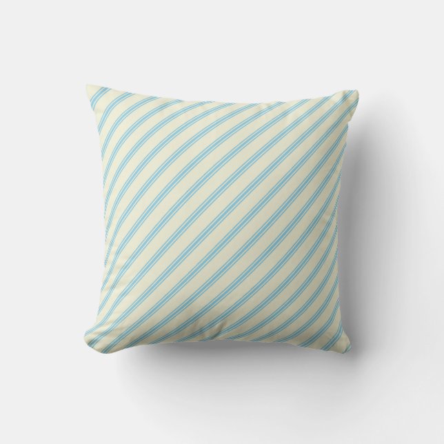 Beige & Sky Blue Lines Pattern Throw Pillow (Front)