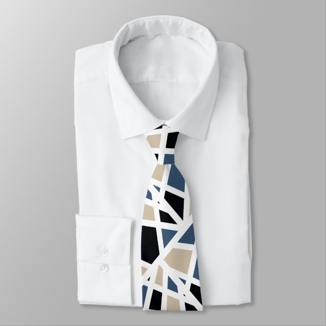 Beige Slate Black Geometric Tie (Tied)