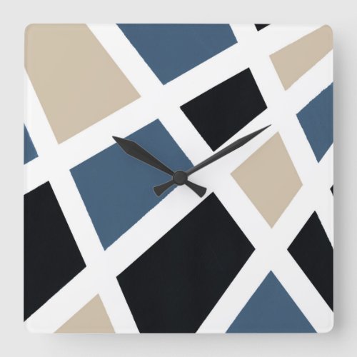 Beige Slate Black White Geometric Square Wall Clock