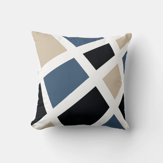 Beige Slate Black White Geometric Throw Pillow (Front)