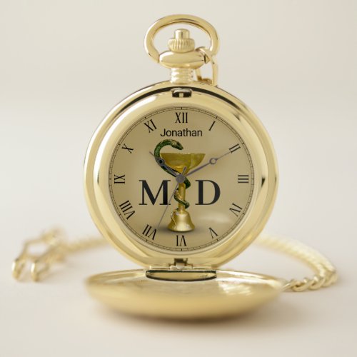 Beige Snake Bowl Hygieia Gold Medical Doctor MD Pocket Watch