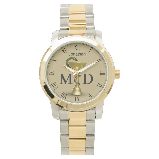 Beige Snake Bowl Medical Hygieia Medical Doctor MD Watch (Front)