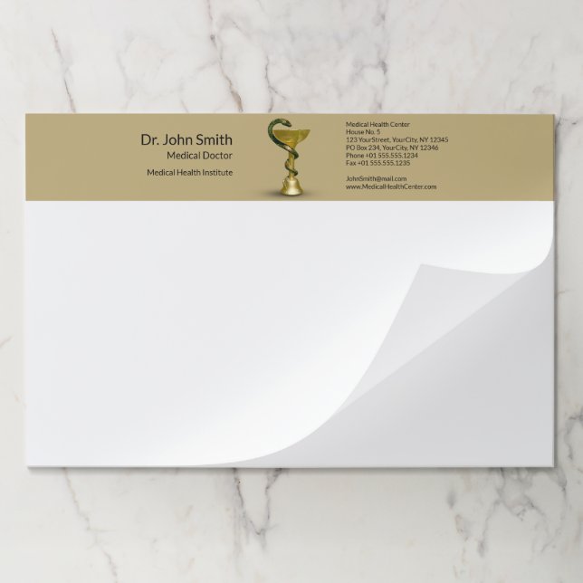 Beige Snake Medical Bowl Hygieia Gold Caduceus Paper Pad (Folded)