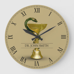 Beige Snake Medical Bowl Hygieia Gold Name Large Clock