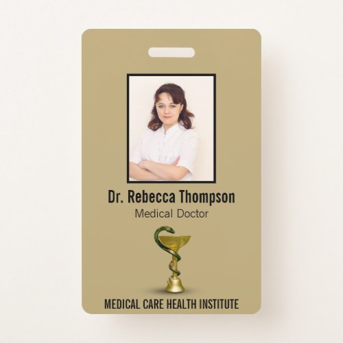 Beige Snake Medical Bowl Hygieia Gold Photo ID Badge