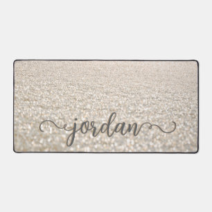 Beige Snow Crystals Desk Mat