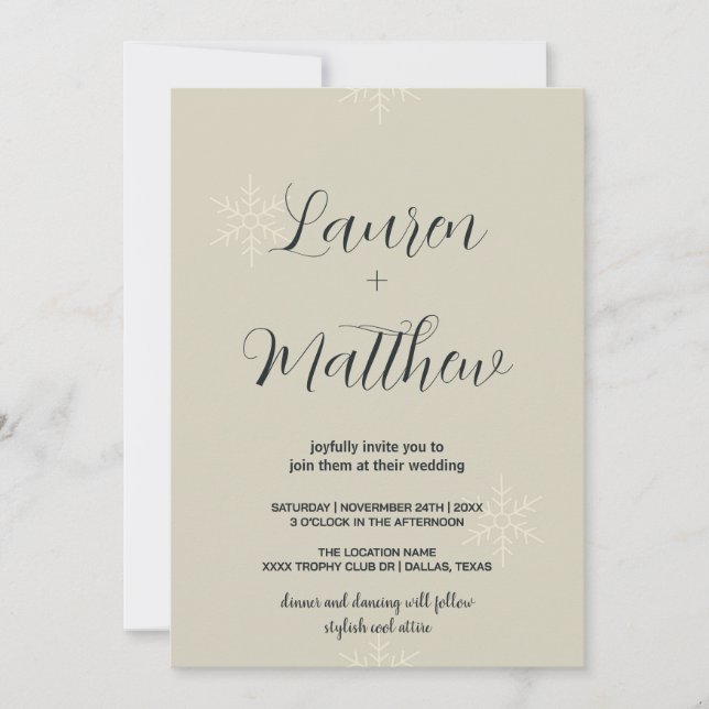 Beige Snow Wedding Invitations (Front)