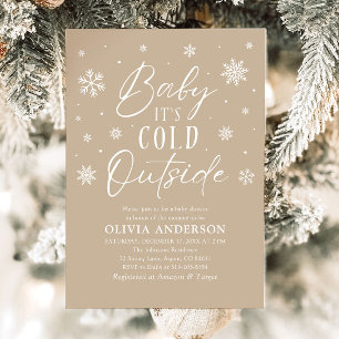 Beige Snowflake Baby It's Cold Outside Baby Shower Invitation