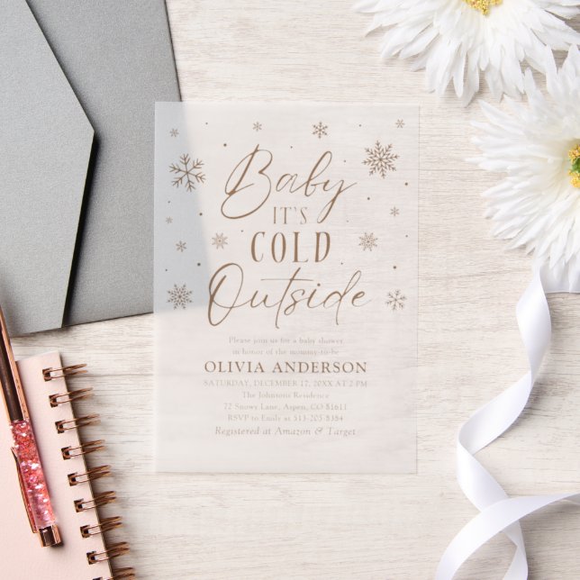 Beige Snowflake Baby It's Cold Outside Baby Shower Vellum Invitations (Wedding)