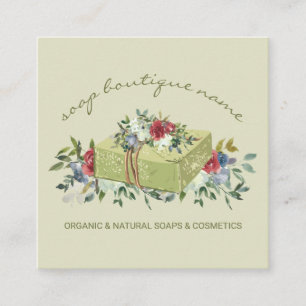 Beige Soap Boutique Green traditional Square Business Card