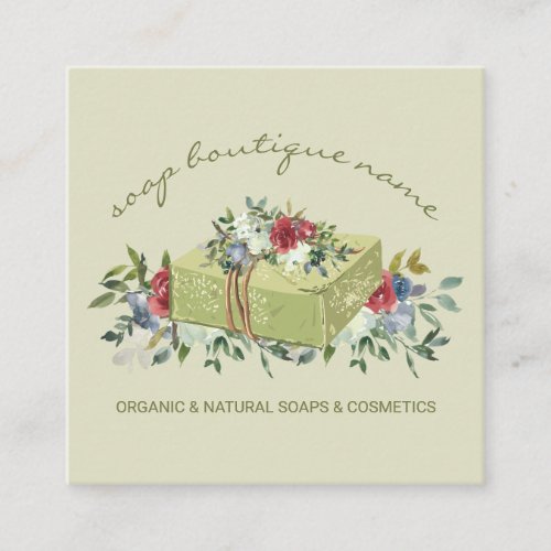 Beige Soap Boutique Green traditional Square Business Card