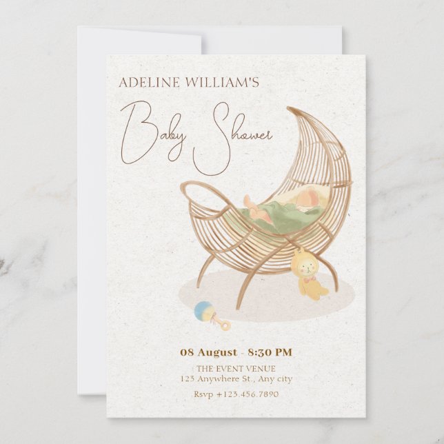 Beige soft baby shower invitation (Front)