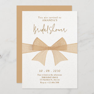 Beige soft brown bow bridal shower invitation