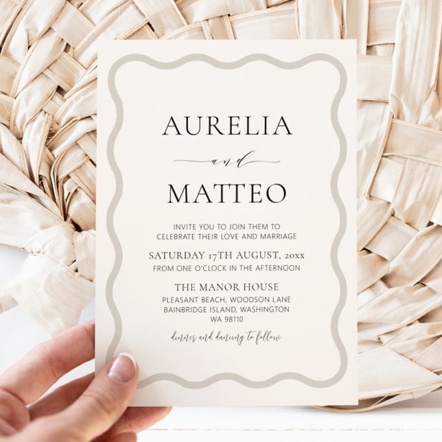 Beige & Soft Neutral Wavy Frame Minimal Modern Invitation (Creator Uploaded)