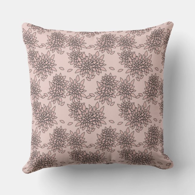 beige solid floral abstract pattern retro sixties outdoor pillow (Back)