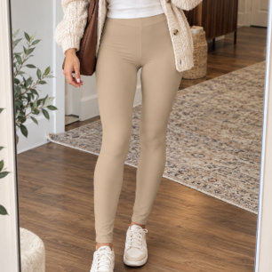 Beige Solid Leggings