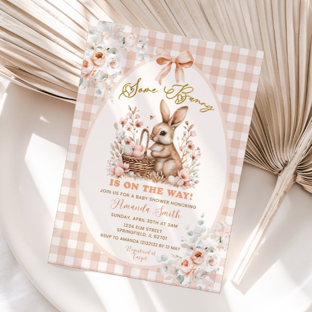 Beige Some Bunny Is On The Way Floral Baby Shower Invitation (Creator Uploaded)