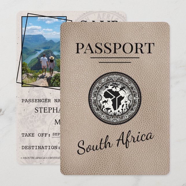 Beige South Africa Passport Save The Date (Front/Back)