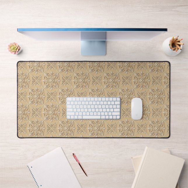 Beige stone plaster relief pattern with scroll desk mat (Office 1)