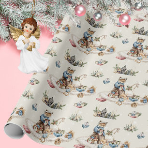 Beige Storybook Woodland Animals Christmas Wrapping Paper