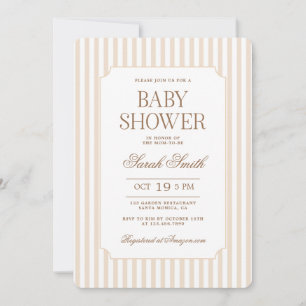 Beige Stripe Baby Shower Neutral Invitation