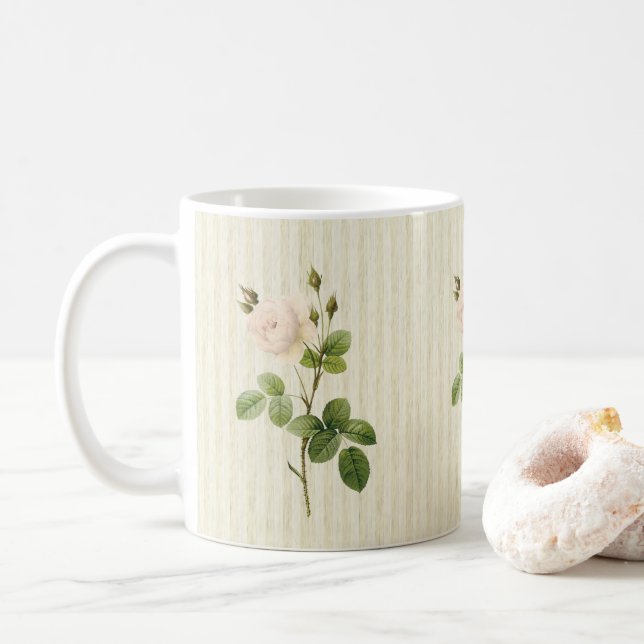 Beige Stripe Floral Mug (With Donut)