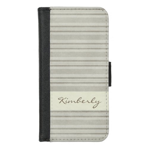 Beige Striped Faux Linen iPhone 87 Wallet Case