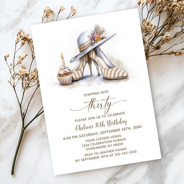 Beige Striped High Heel Shoes 30th Birthday Party Invitation (Creator Uploaded)