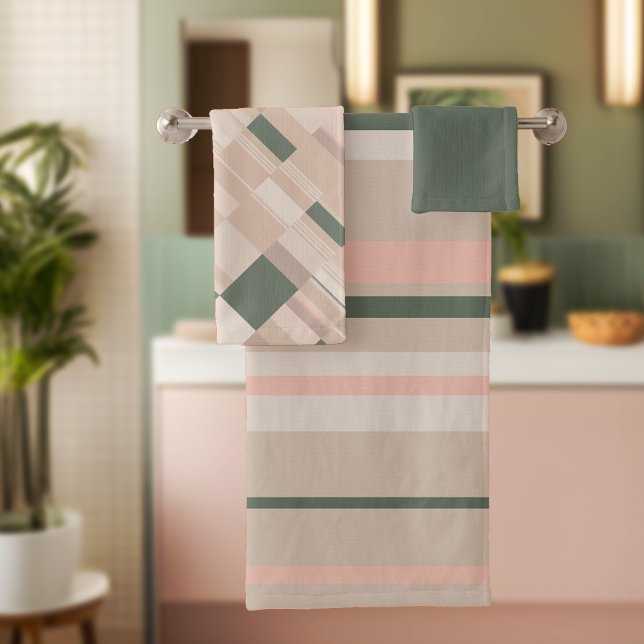 Beige Stripes and a Block Print Bath Towel Set (Creator Uploaded)
