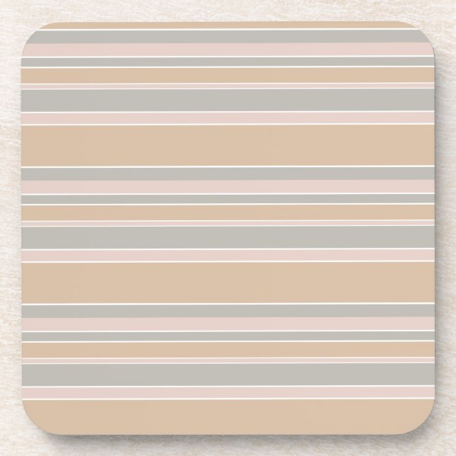 Beige stripes beverage coaster (Front)