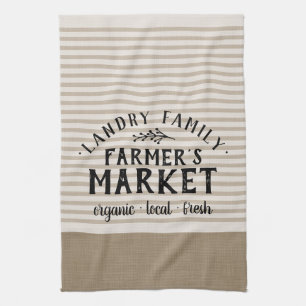 Beige Stripes Custom Farmer's Market Farmhouse Kitchen Towel