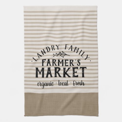Beige Stripes Custom Farmers Market  Farmhouse Kitchen Towel